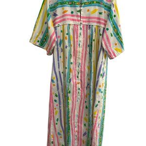 Vintage Chiha Multicolor Striped Abstract Print Button-Front Maxi Dress Bohemian